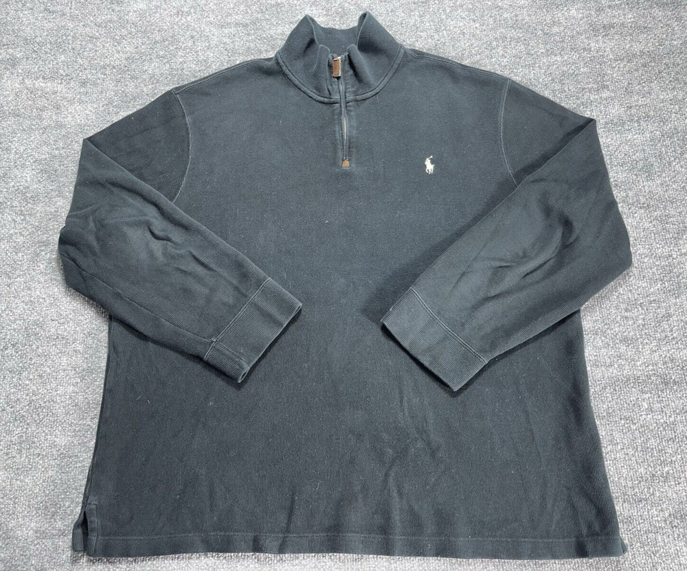 Polo Ralph Lauren Sweater Men Size 2XL Black Pullover Quarter Zip Sweatshirt